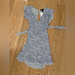 SBetro Blue Floral Mini Dress with back-tie and elastic waist